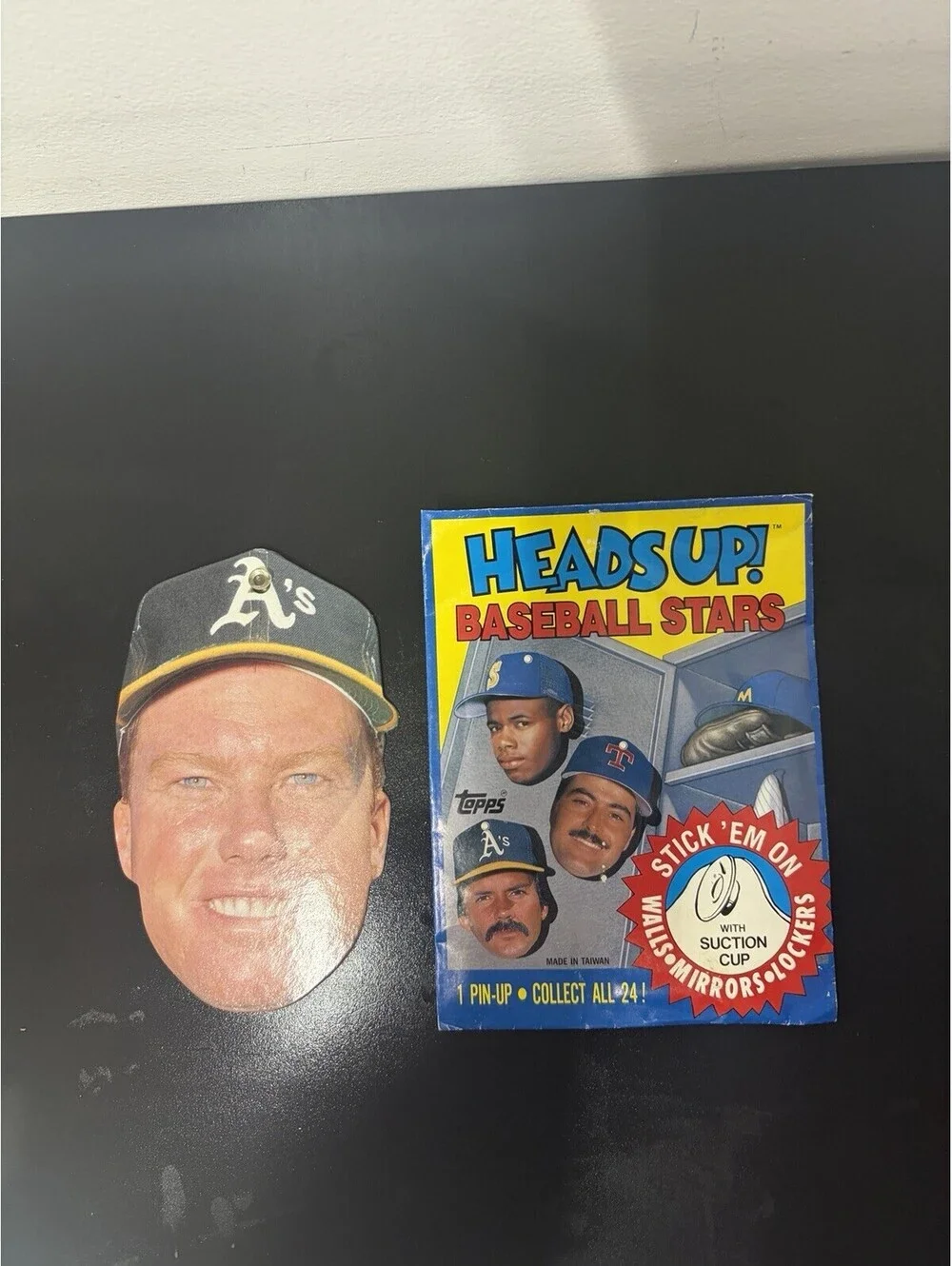 Vtg Topps Heads Up Baseball Stars 1990 Mark McGwire #14 Suction Cup & Package